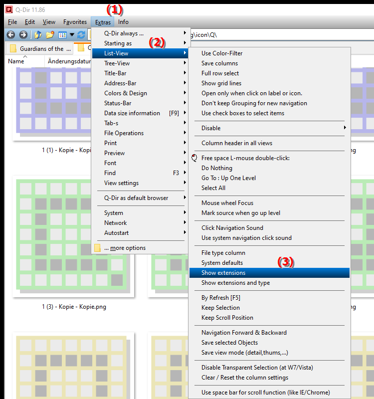 Show file extension in the file type column in list view